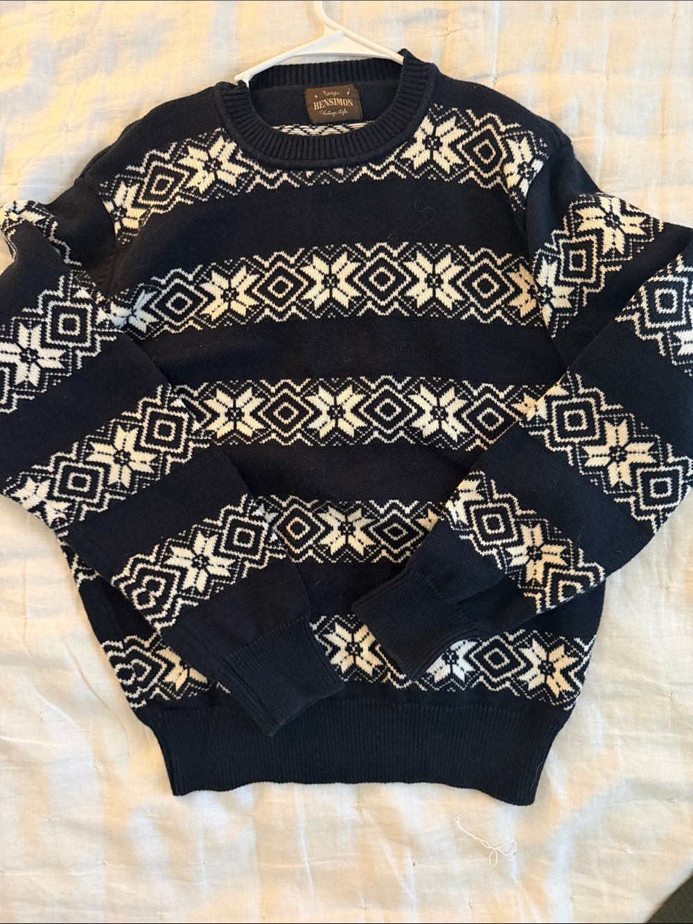 Bensimon Navy & White Fair Isle Crewneck Sweater